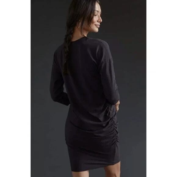 NWT Sundry Anthropologie 3/4 Sleeve Ruched Side Mini Dress Black‎ Medium - Picture 3 of 12